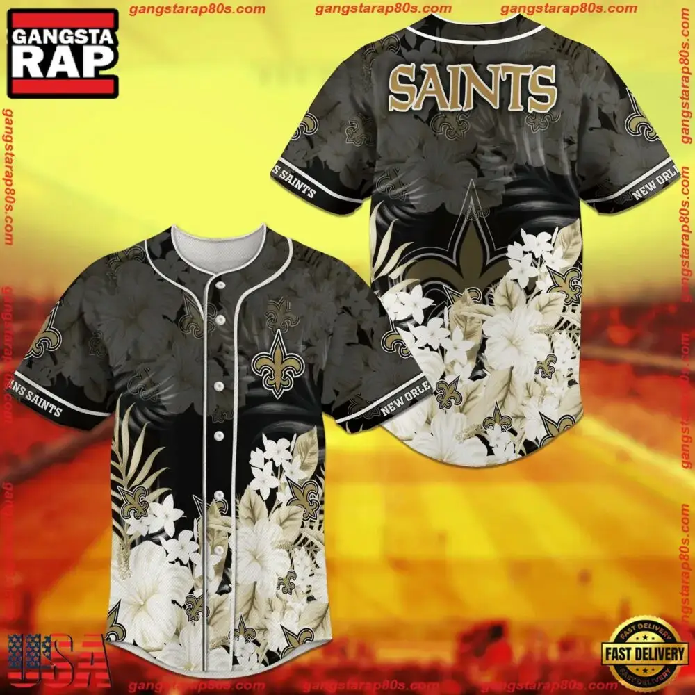 NFL Floral Print New Orleans Saints New Design Baseball Jersey Image