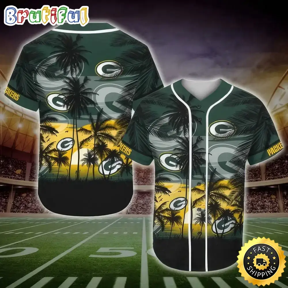 NFL Green Bay Packers Baseball Jersey Shirt Palm Tree Image