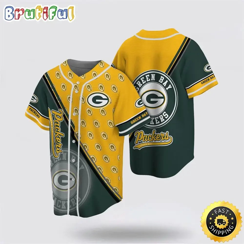 NFL Green Bay Packers Baseball Jersey Symbol American Football Team Yellow Green Jersey Shirt Image