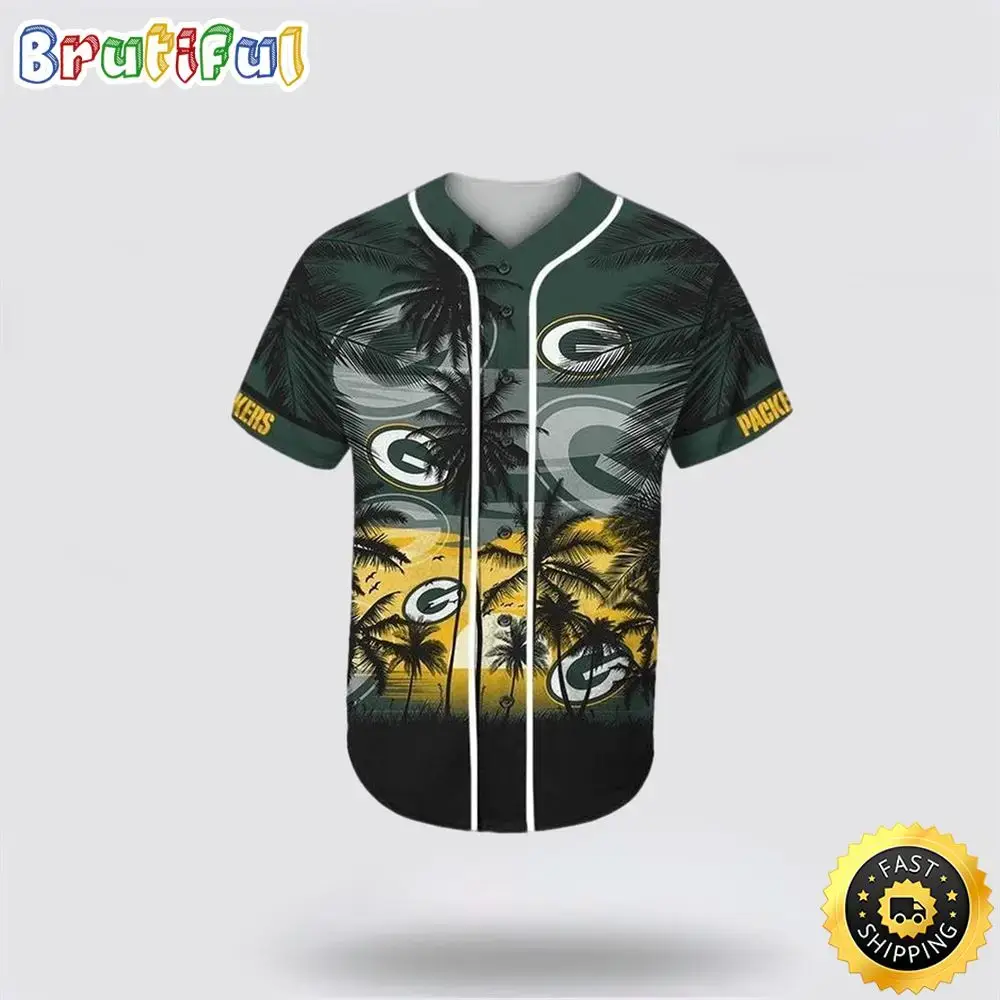NFL Green Bay Packers Baseball Jersey Symbol Palm Tree On Sunset Green Jersey Shirt Image
