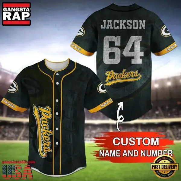 NFL Green Bay Packers Custom Name Number Name Number Baseball Jersey Shirt Image