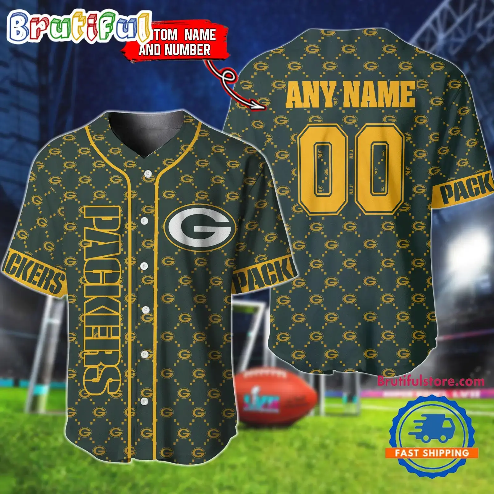 NFL Green Bay Packers Logo Team Hologram Pattern Design Baseball Jersey Image