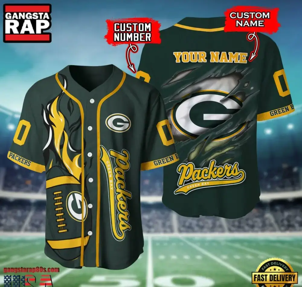NFL Green Bay Packers Team Logo Litmited Edition Baseball Jersey Shirt Image