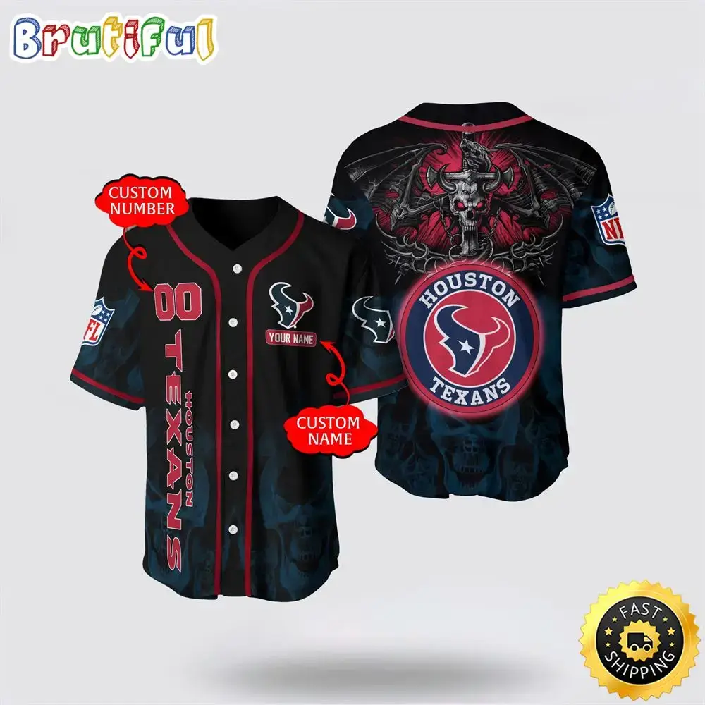 NFL Houston Texans Baseball Jersey 3D Personalized Skull Customization Options Available Image