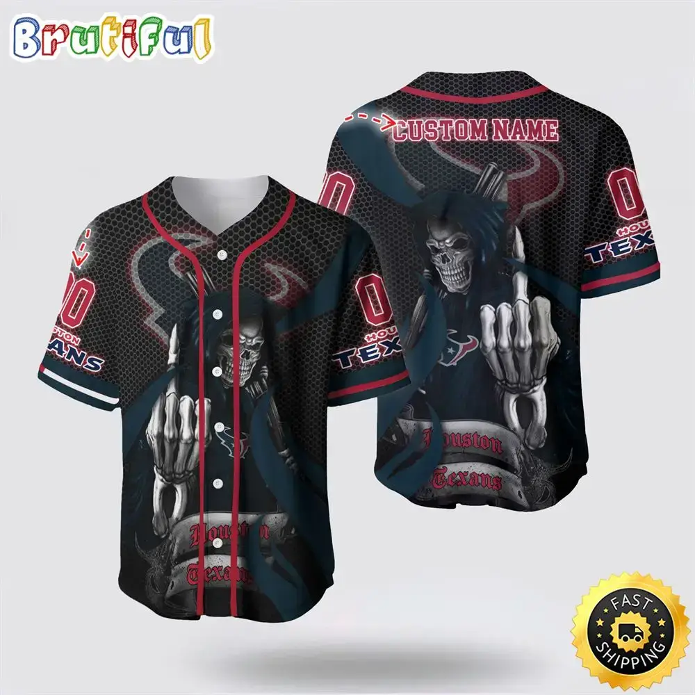 NFL Houston Texans Baseball Jersey 3D Personalized Skull Gear Up For Game Day Image
