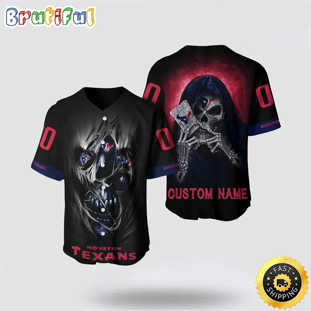 NFL Houston Texans Baseball Jersey 3D Personalized Skull Stay Cozy And Stylish Image