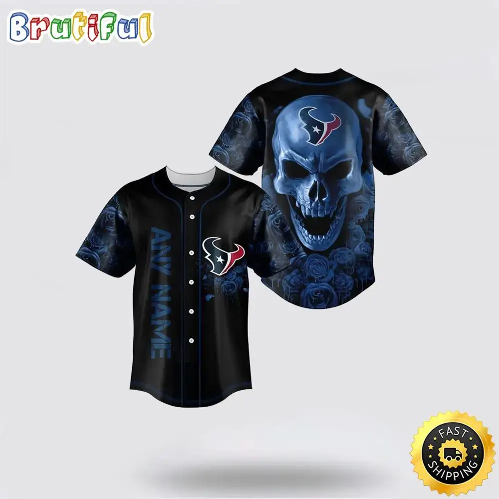 NFL Houston Texans Baseball Jersey 3D Personalized Skull Top Quality Fan Apparel Image