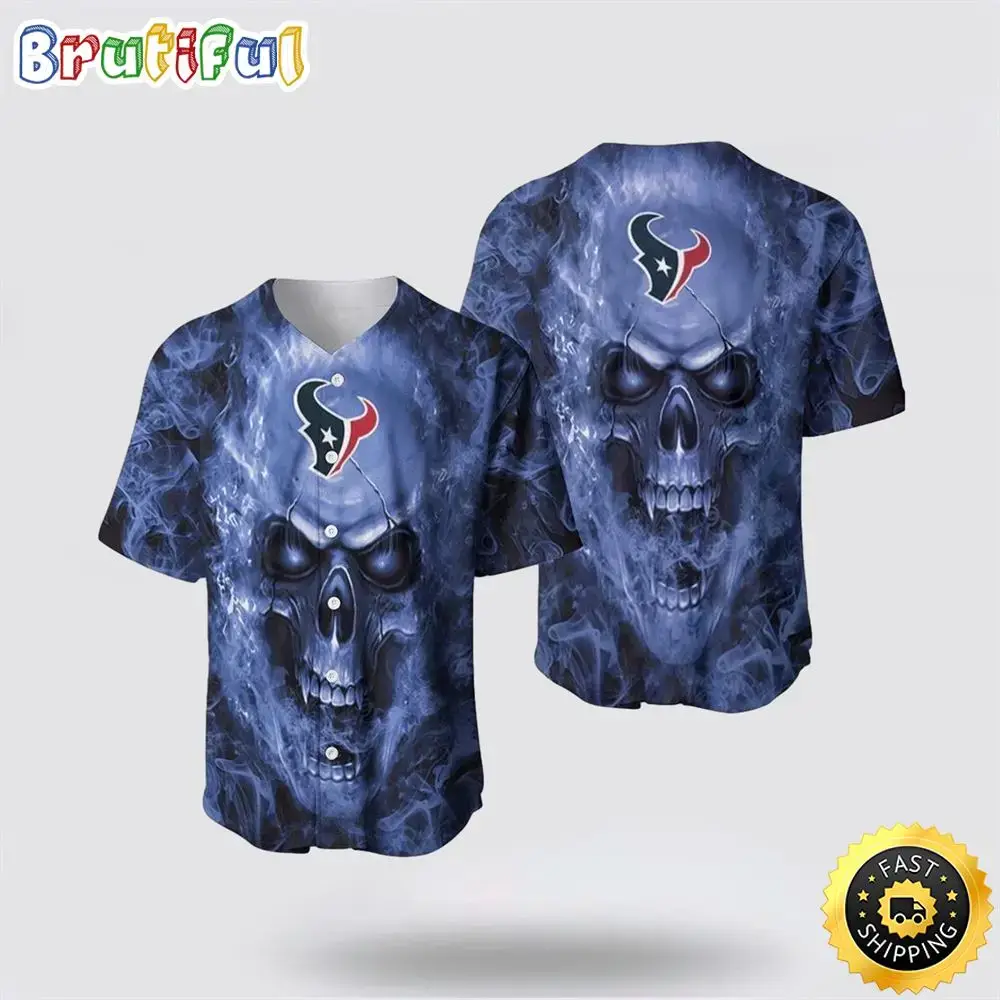 NFL Houston Texans Baseball Jersey Skull Unleash Your Team Spirit With Trendy Designs Image