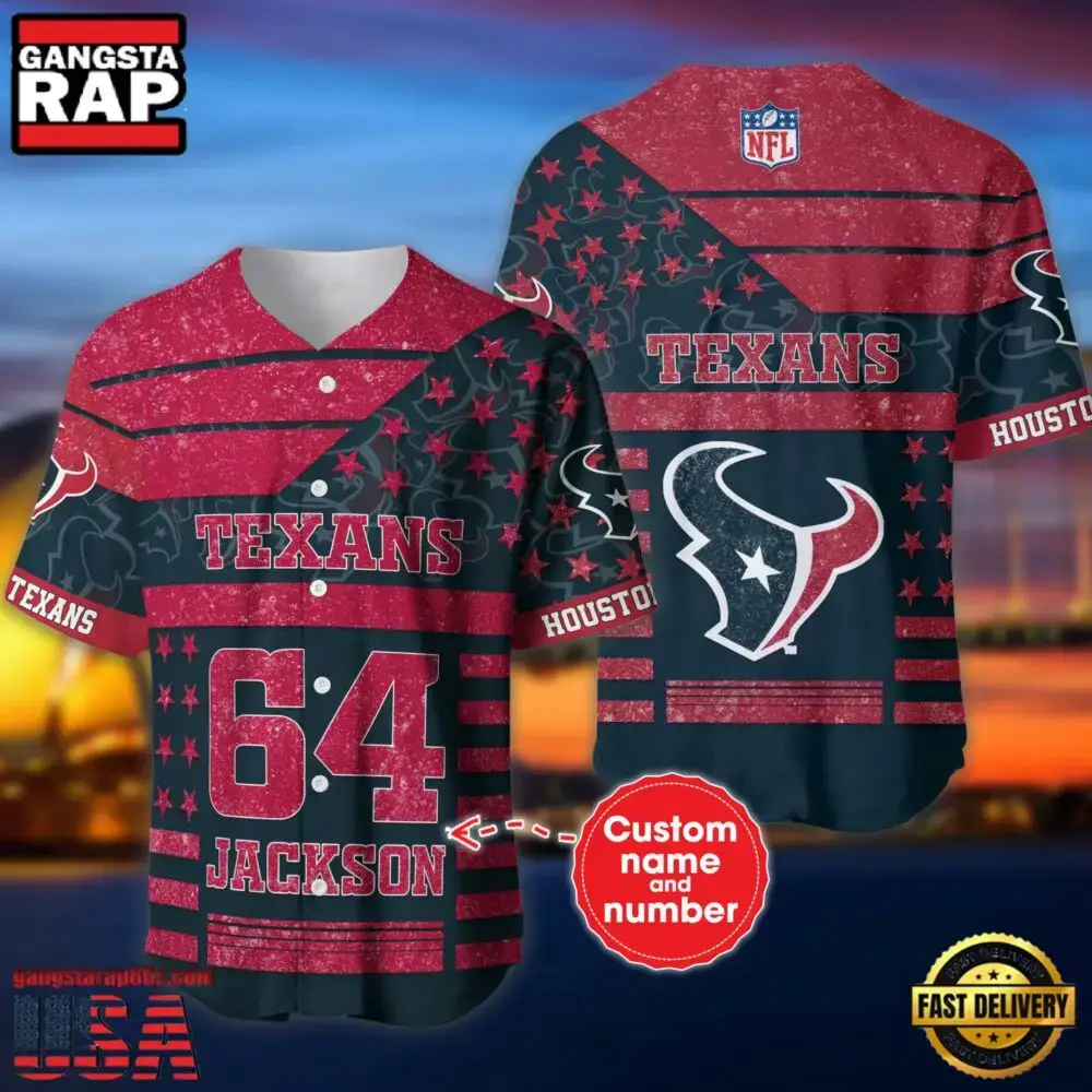 NFL Houston Texans Custom Name Number Name Number American Flag Baseball Jersey Shirt Image