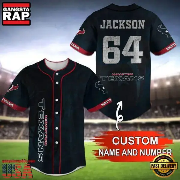 NFL Houston Texans Custom Name Number Name Number Baseball Jersey Shirt Image