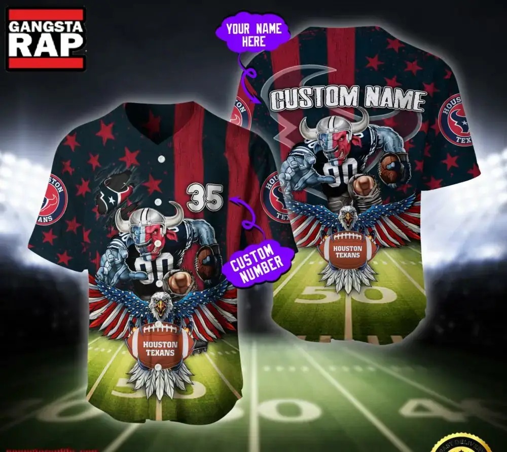 NFL Houston Texans Eagle US Flag x Veterans Custom Name Number Baseball Jersey Shirt Image