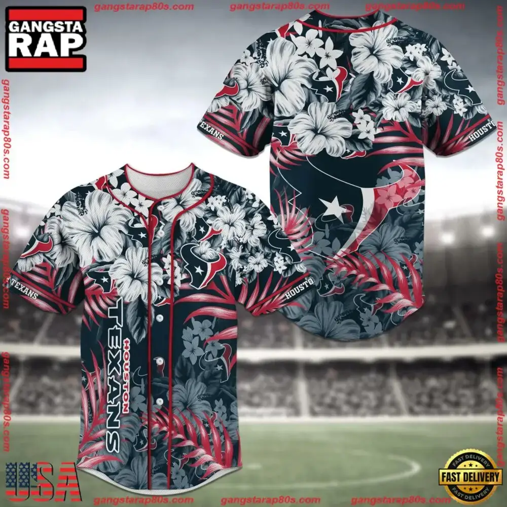 NFL Houston Texans Flower New Design Baseball Jersey Shirt Image
