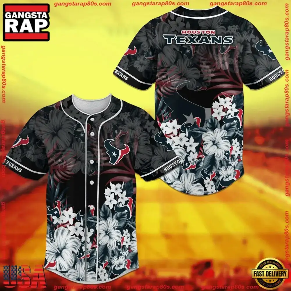 NFL Houston Texans Flowers New Design Baseball Jersey Shirt Image