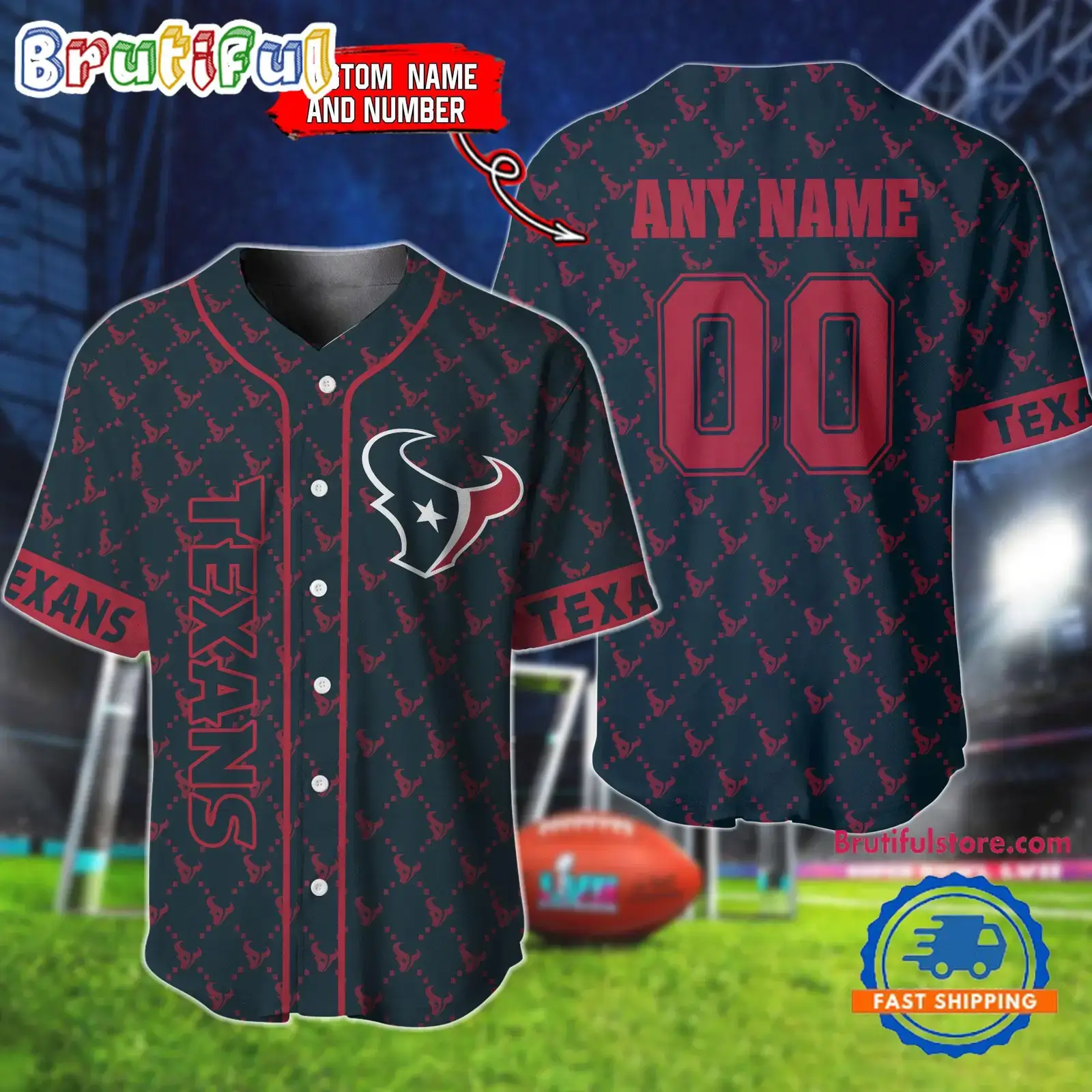 NFL Houston Texans Logo Team Hologram Pattern Design Baseball Jersey Image
