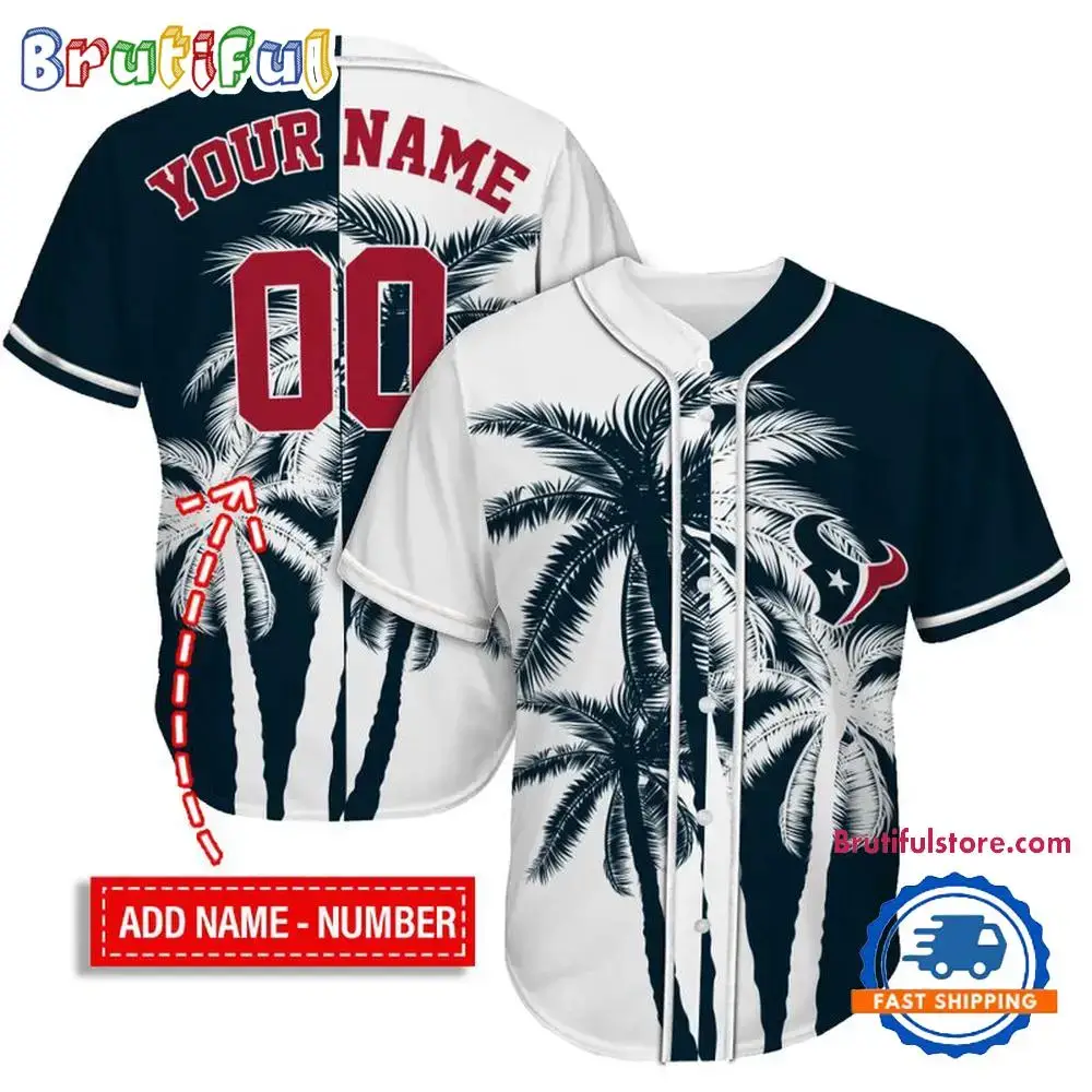 NFL Houston Texans Palm Trees Pattern Summer Personalized Baseball Jersey Image