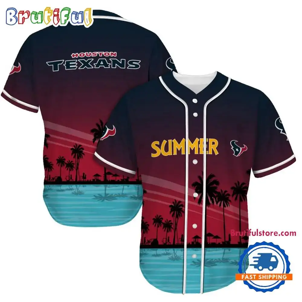 NFL Houston Texans Palm Trees Summer On The Beach Baseball Jersey Image