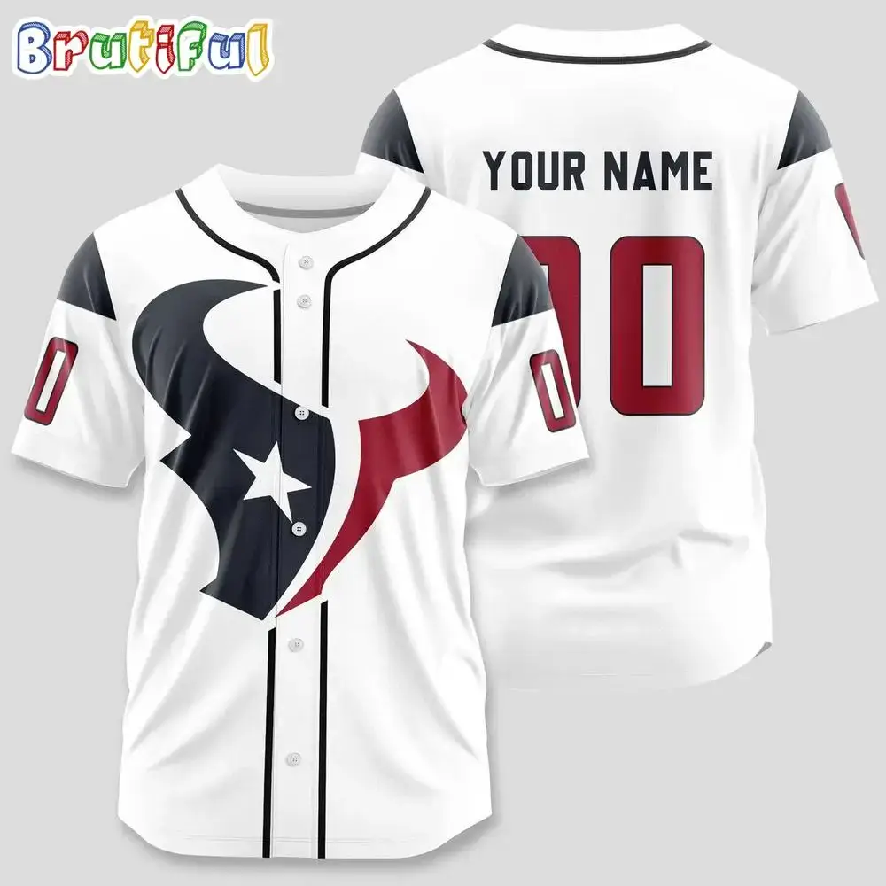 NFL Houston Texans Team Logo Design Name And Number Baseball Jersey Image