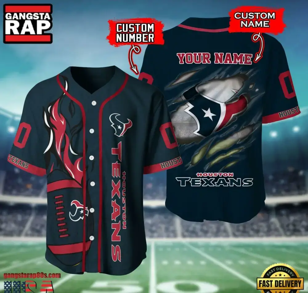NFL Houston Texans Team Logo Litmited Edition Baseball Jersey Shirt Image