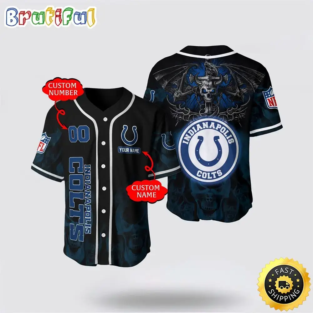 NFL Indianapolis Colts Baseball Jersey 3D Personalized Skull Customization Options Available Image