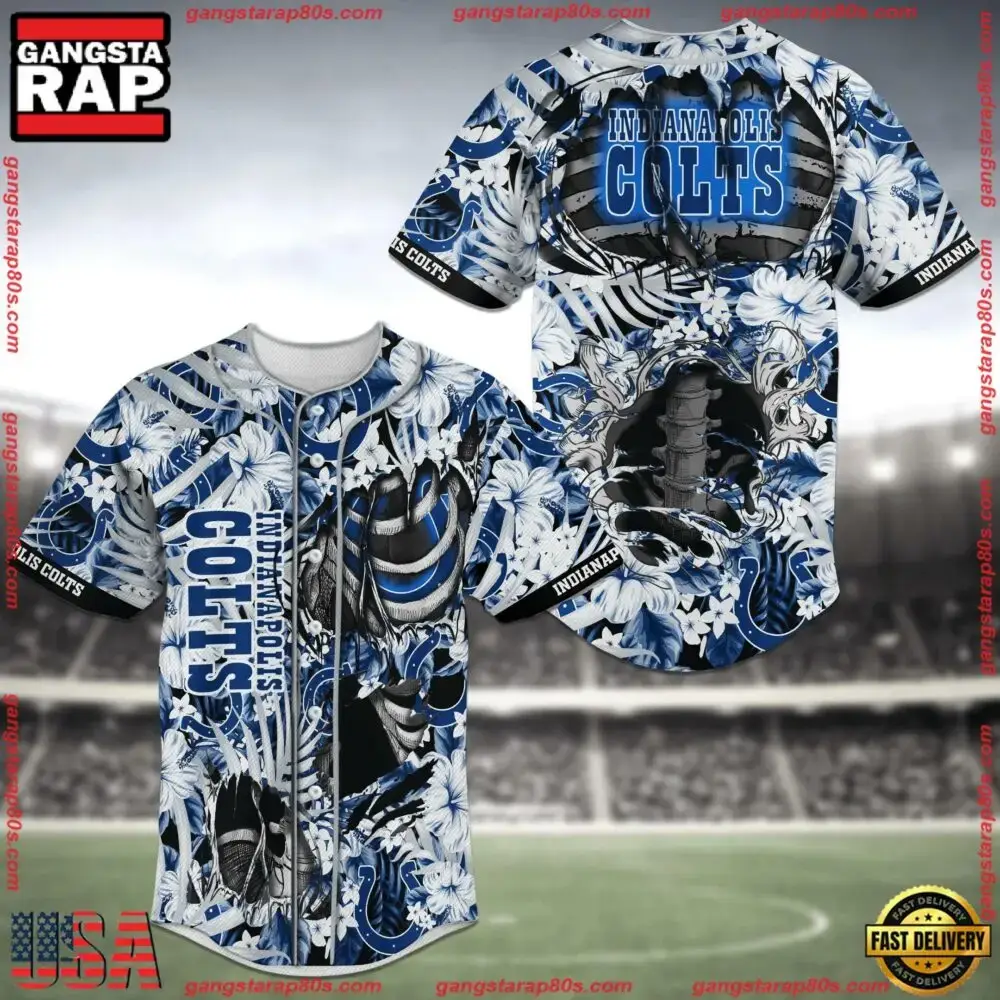 NFL Indianapolis Colts Flower Skeleton New Design Baseball Jersey Shirt Image