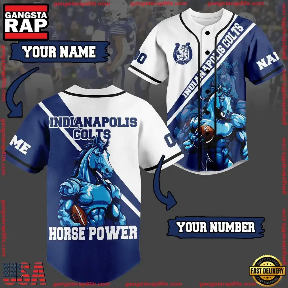 NFL Indianapolis Colts horse Power Custom Name Number Baseball Jersey Image