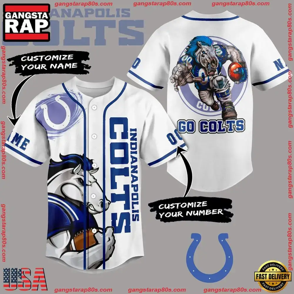 NFL Indianapolis Colts Mascot Go Colts Custom Name Number Baseball Jersey Image