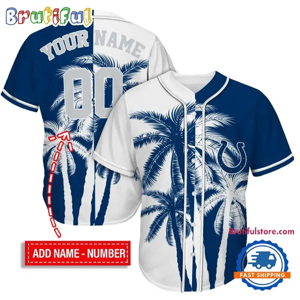 NFL Indianapolis Colts Palm Trees Pattern Summer Personalized Baseball Jersey Image