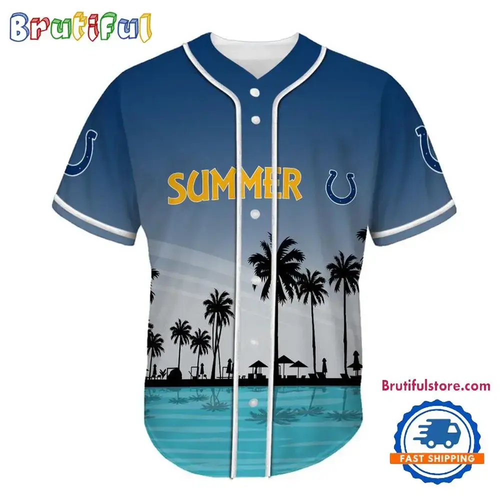 NFL Indianapolis Colts Palm Trees Summer On The Beach Baseball Jersey Image