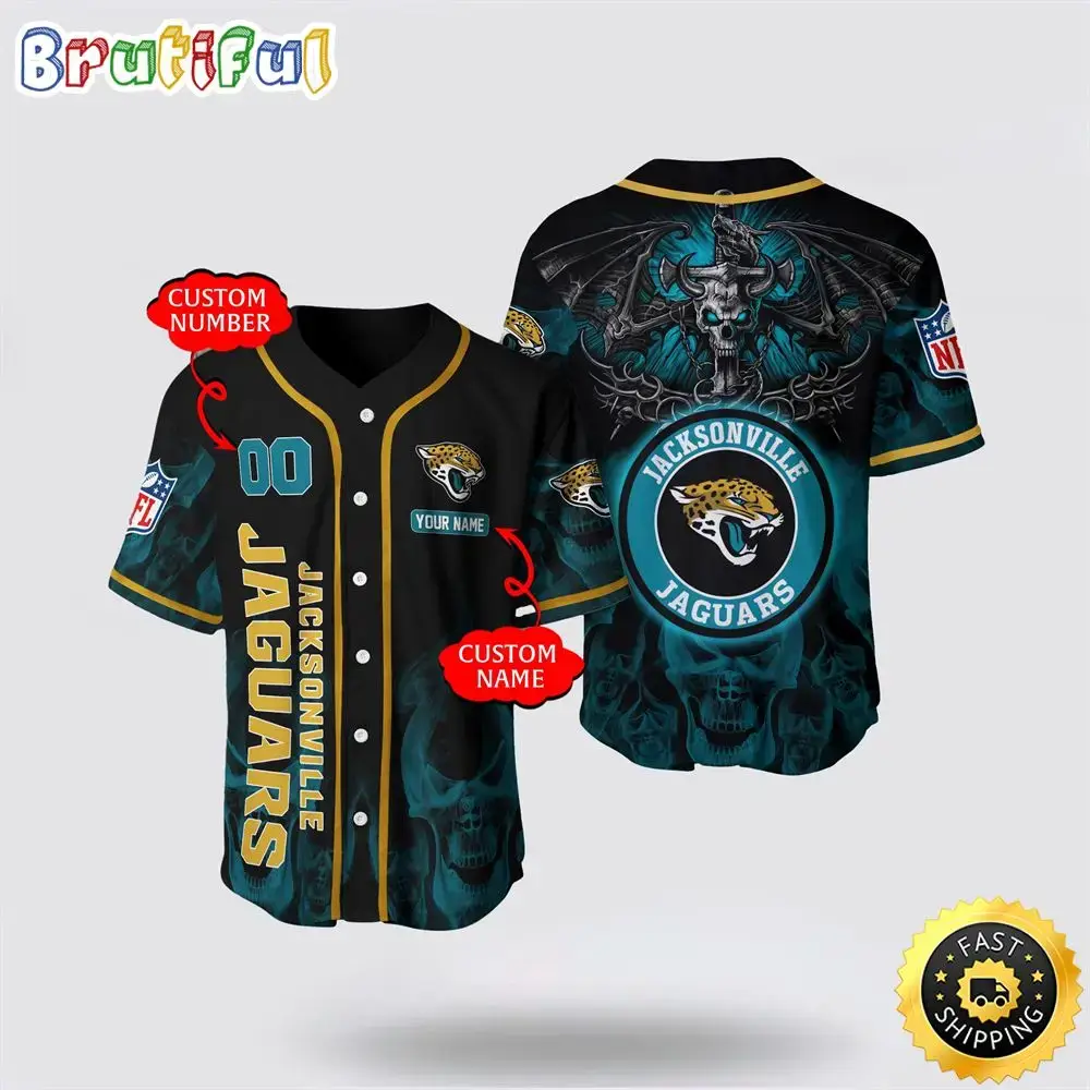 NFL Jacksonville Jaguars Baseball Jersey 3D Personalized Skull Customization Options Available Image