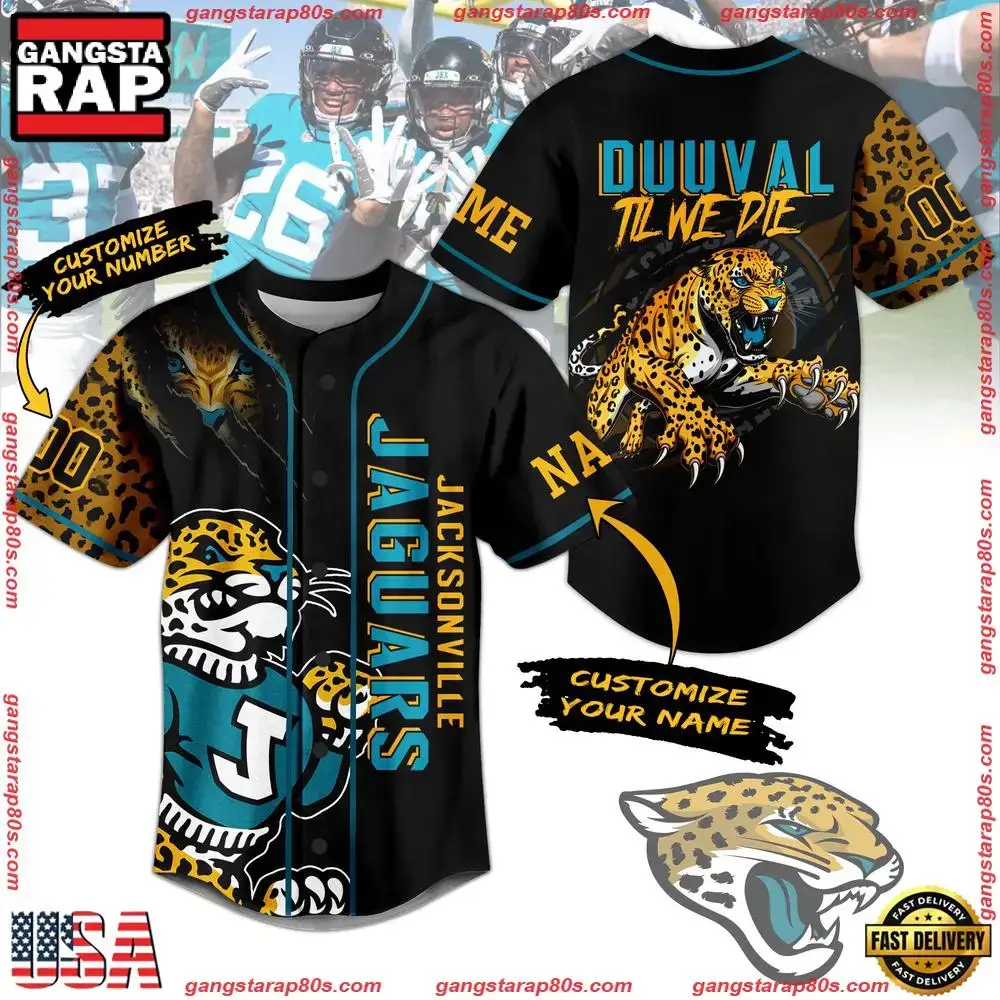 NFL Jacksonville Jaguars Duuval Til We Die Custom Name Number Baseball Jersey Image