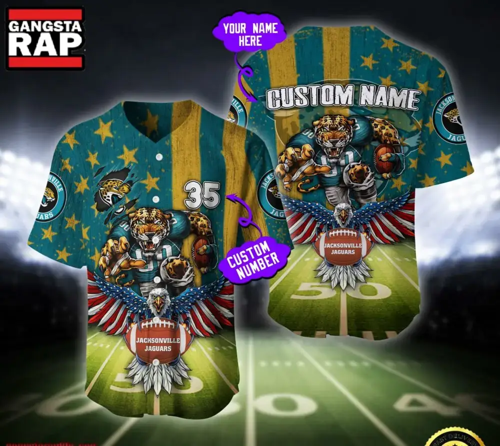 NFL Jacksonville Jaguars Eagle US Flag x Veterans Custom Name Number Baseball Jersey Shirt Image