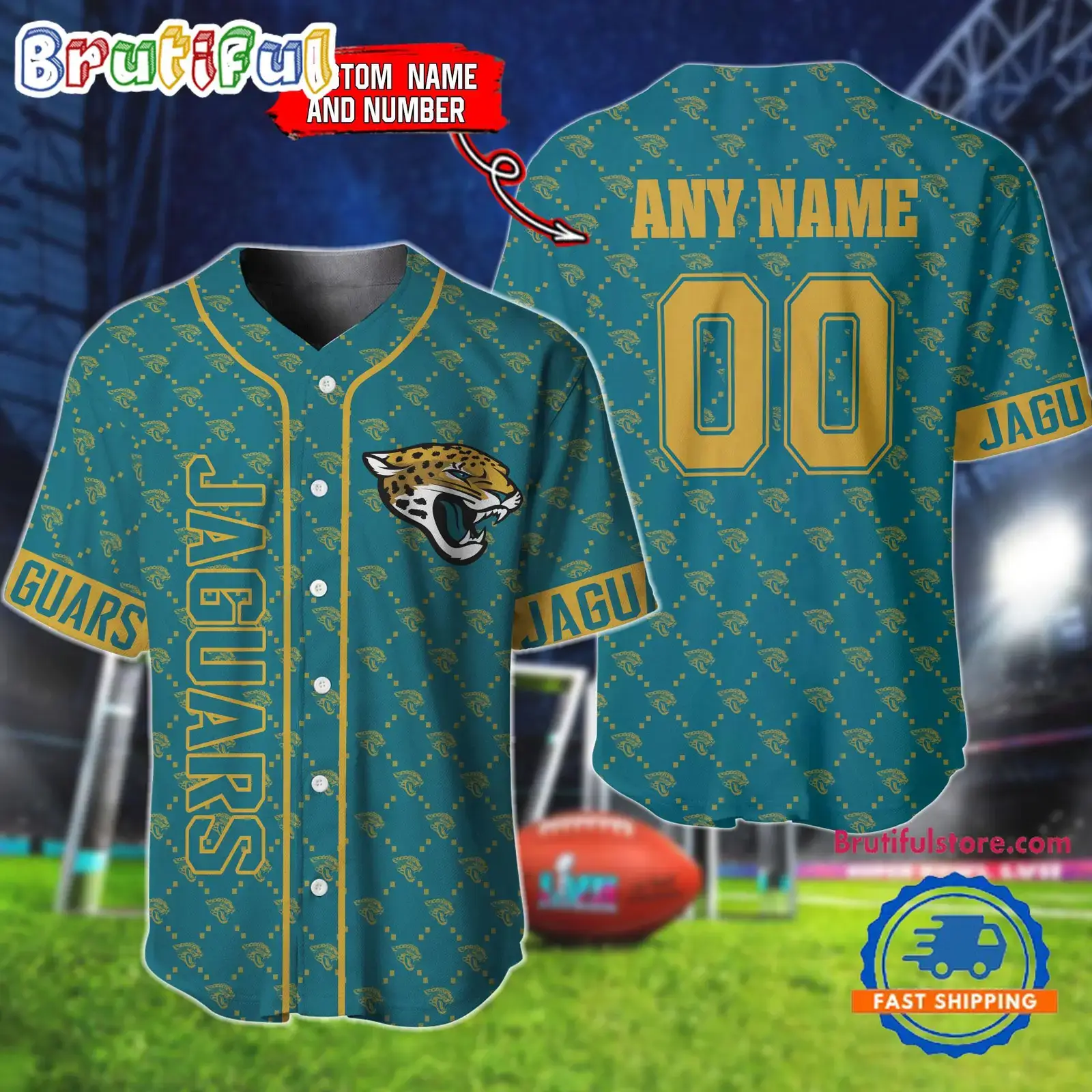 NFL Jacksonville Jaguars Logo Team Hologram Pattern Design Baseball Jersey Image