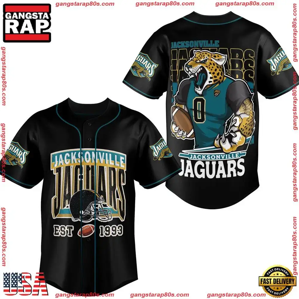 NFL Jacksonville Jaguars Mascot Crazy Baseball Jersey Image