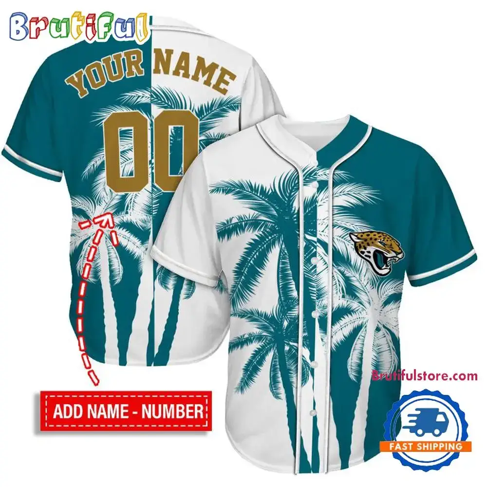 NFL Jacksonville Jaguars Palm Trees Pattern Summer Personalized Baseball Jersey Image