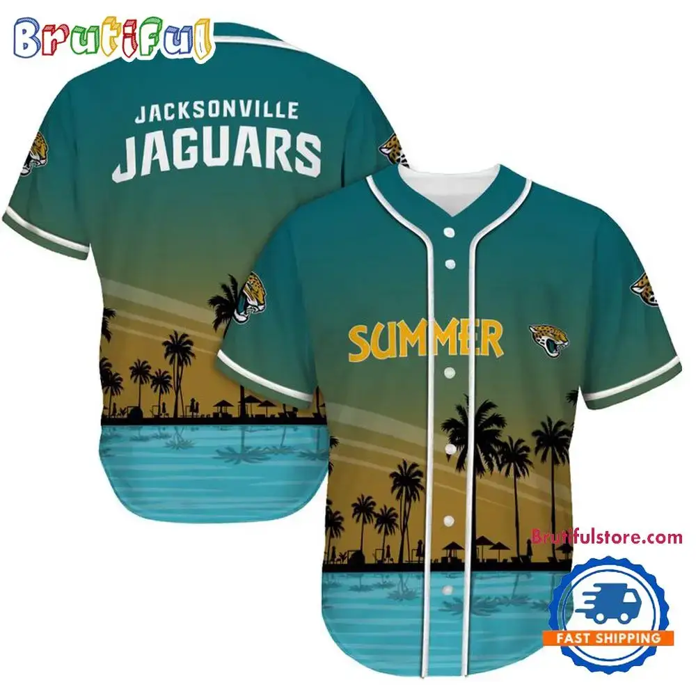 NFL Jacksonville Jaguars Palm Trees Summer On The Beach Baseball Jersey Image