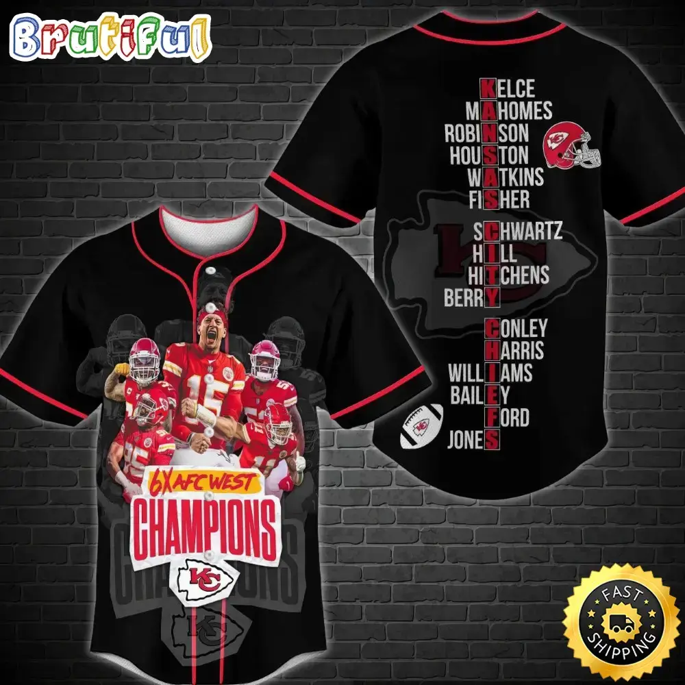 NFL Kansas City Chiefs 6X AFC West Baseball Jersey Shirt Image