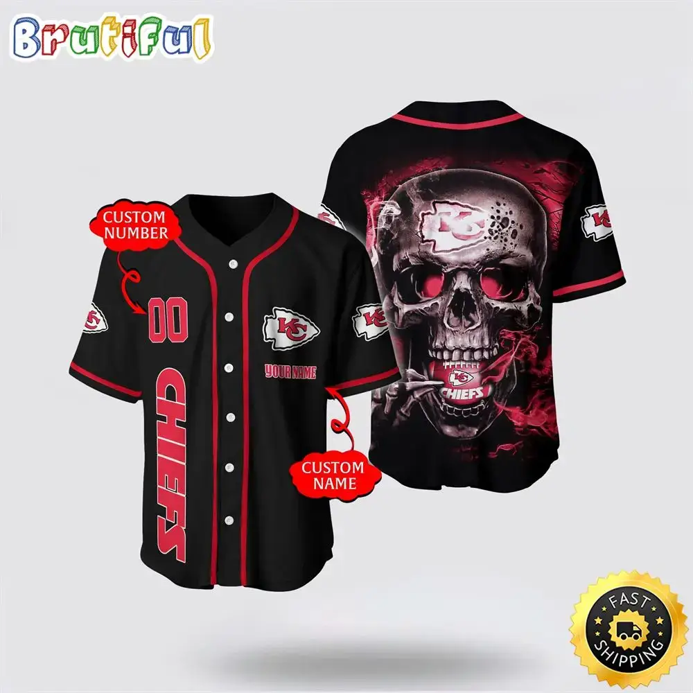 NFL Kansas City Chiefs Baseball Jersey 3D Personalized Skull Embrace Fashion And Team Spirit Image