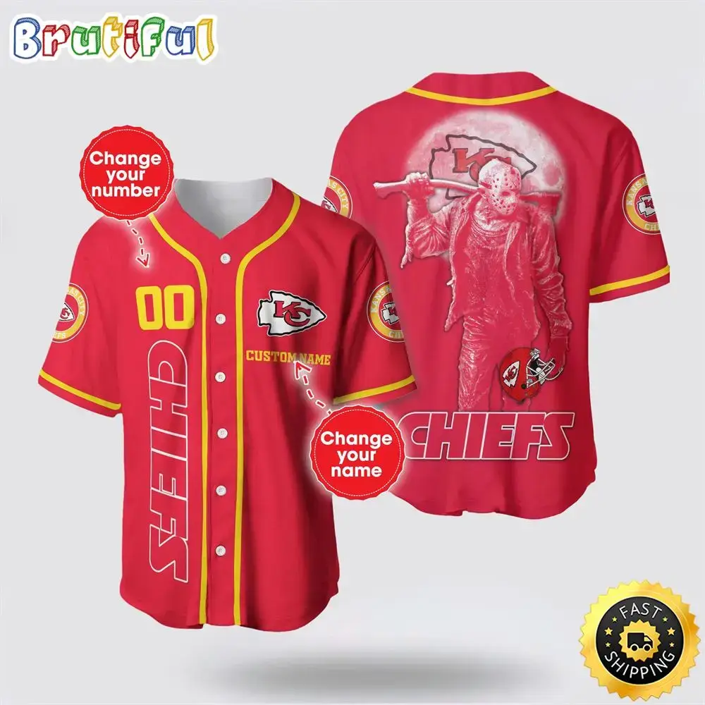 NFL Kansas City Chiefs Baseball Jersey 3D Personalized Skull Score Big With Team Spirit Image