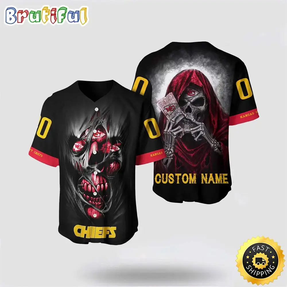 NFL Kansas City Chiefs Baseball Jersey 3D Personalized Skull Stay Cozy And Stylish Image