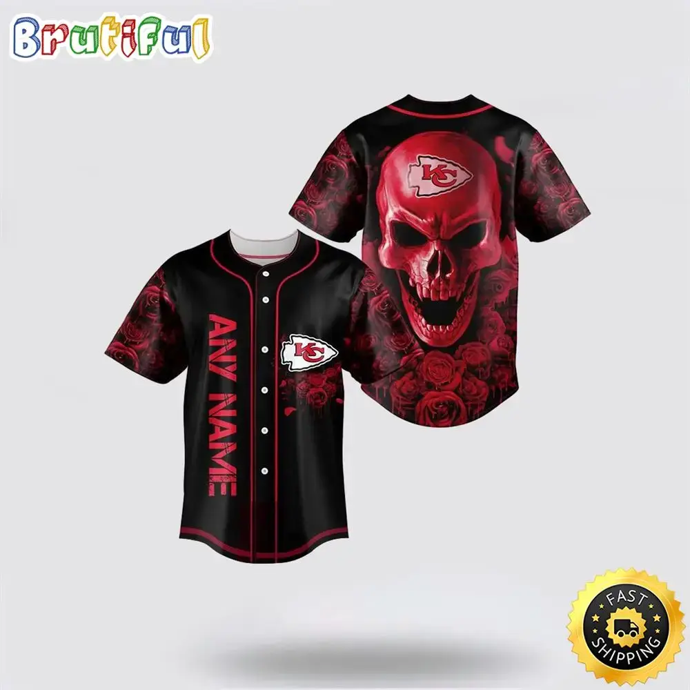 NFL Kansas City Chiefs Baseball Jersey 3D Personalized Skull Top Quality Fan Apparel Image
