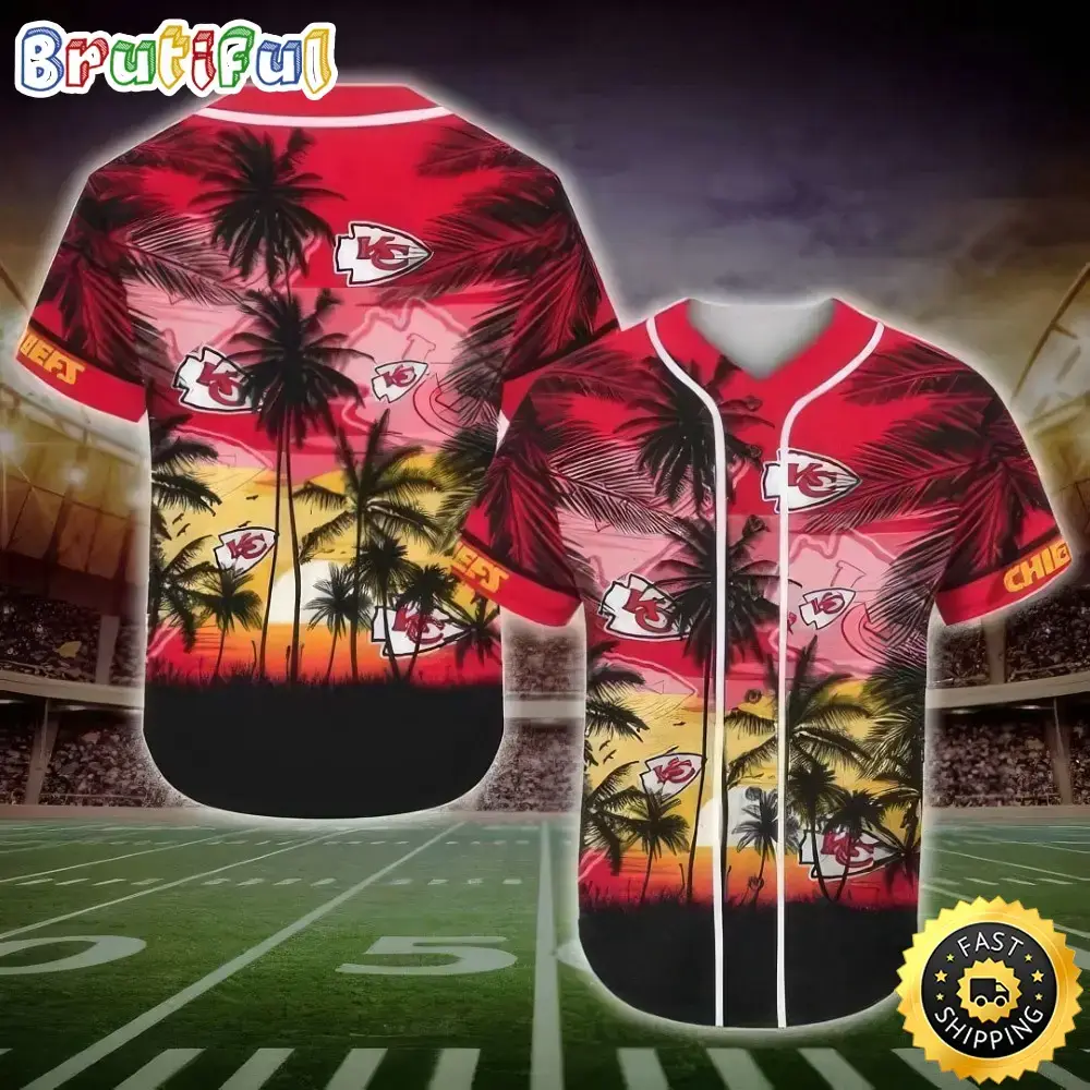 NFL Kansas City Chiefs Baseball Jersey Shirt Palm Tree Image
