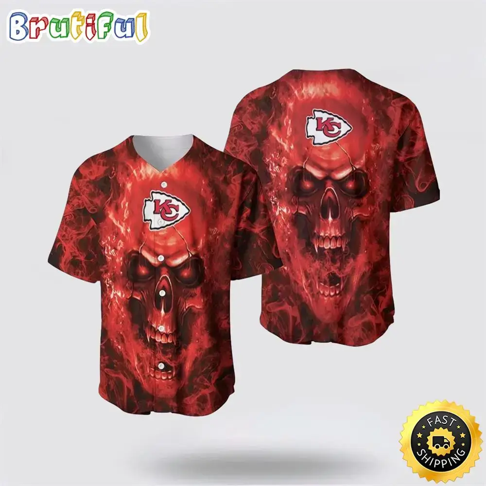 NFL Kansas City Chiefs Baseball Jersey Skull Unleash Your Team Spirit With Trendy Designs Image