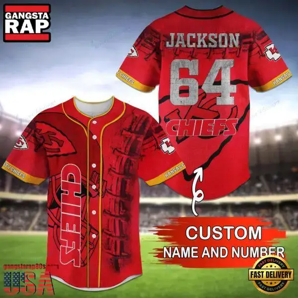 NFL Kansas City Chiefs Custom Name Number Name Number Baseball Jersey Shirt Image