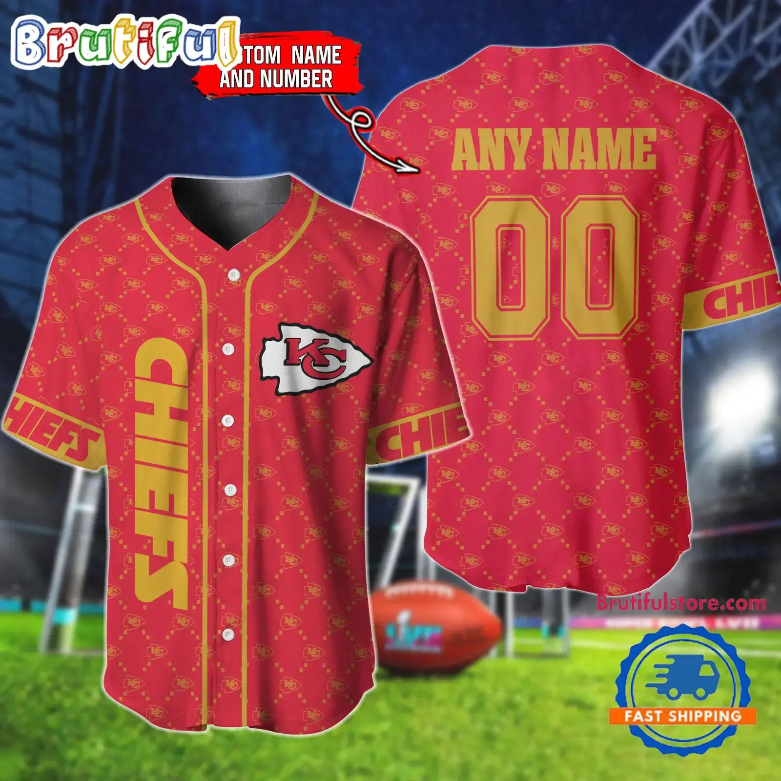 NFL Kansas City Chiefs Logo Team Hologram Pattern Design Baseball Jersey Image