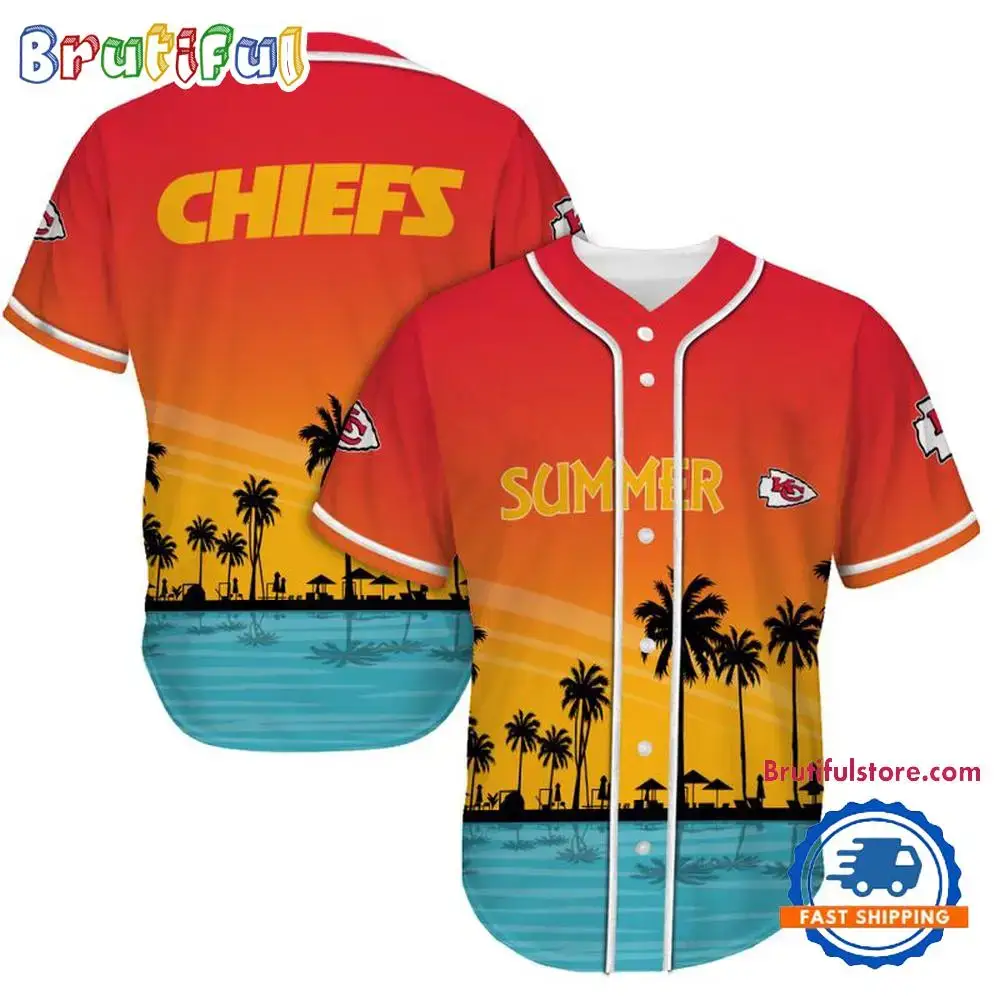 NFL Kansas City Chiefs Palm Trees Summer On The Beach Baseball Jersey Image
