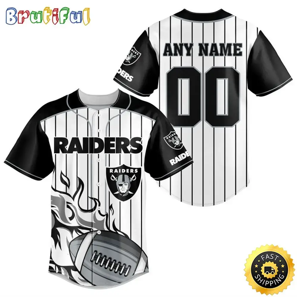 NFL Las Vegas Raiders Baseball Jersey 3D Personalized Customization Options Available Image