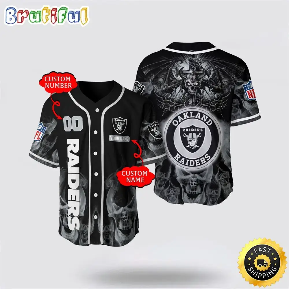 NFL Las Vegas Raiders Baseball Jersey 3D Personalized Skull Customization Options Available Image