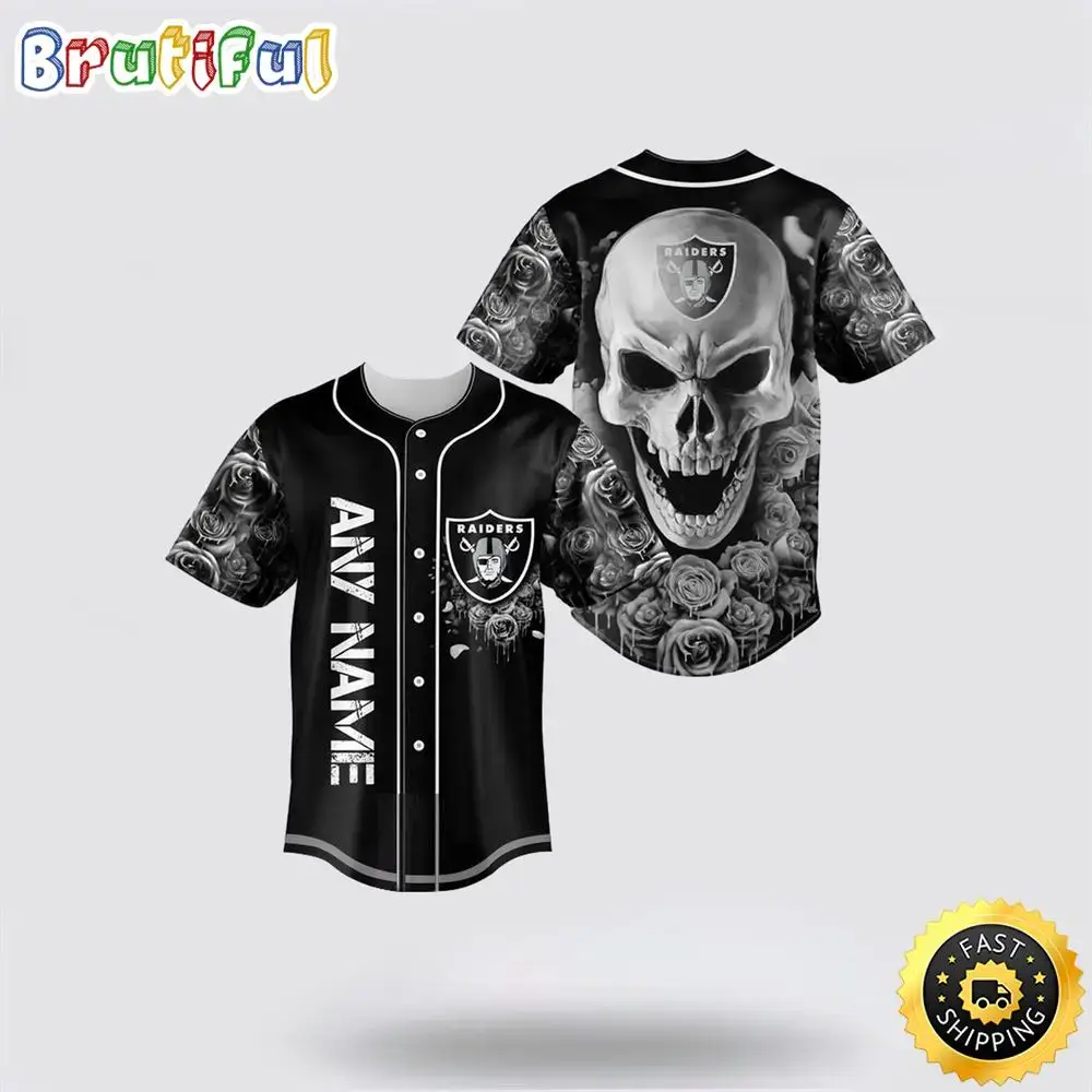 NFL Las Vegas Raiders Baseball Jersey 3D Personalized Skull Top Quality Fan Apparel Image