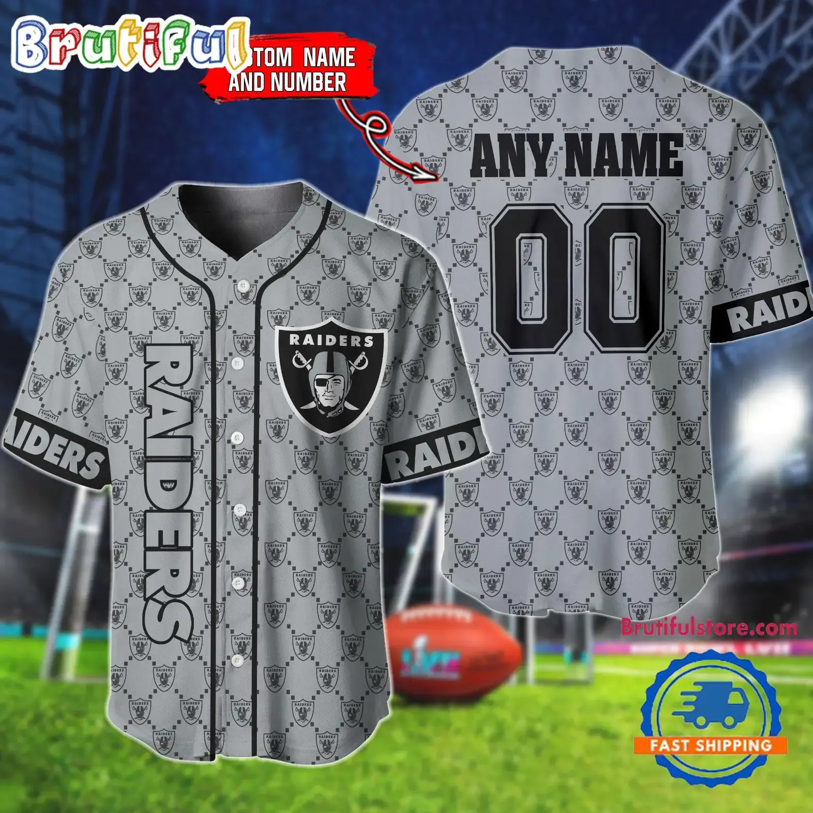 NFL Las Vegas Raiders Logo Team Hologram Pattern Design Baseball Jersey Image