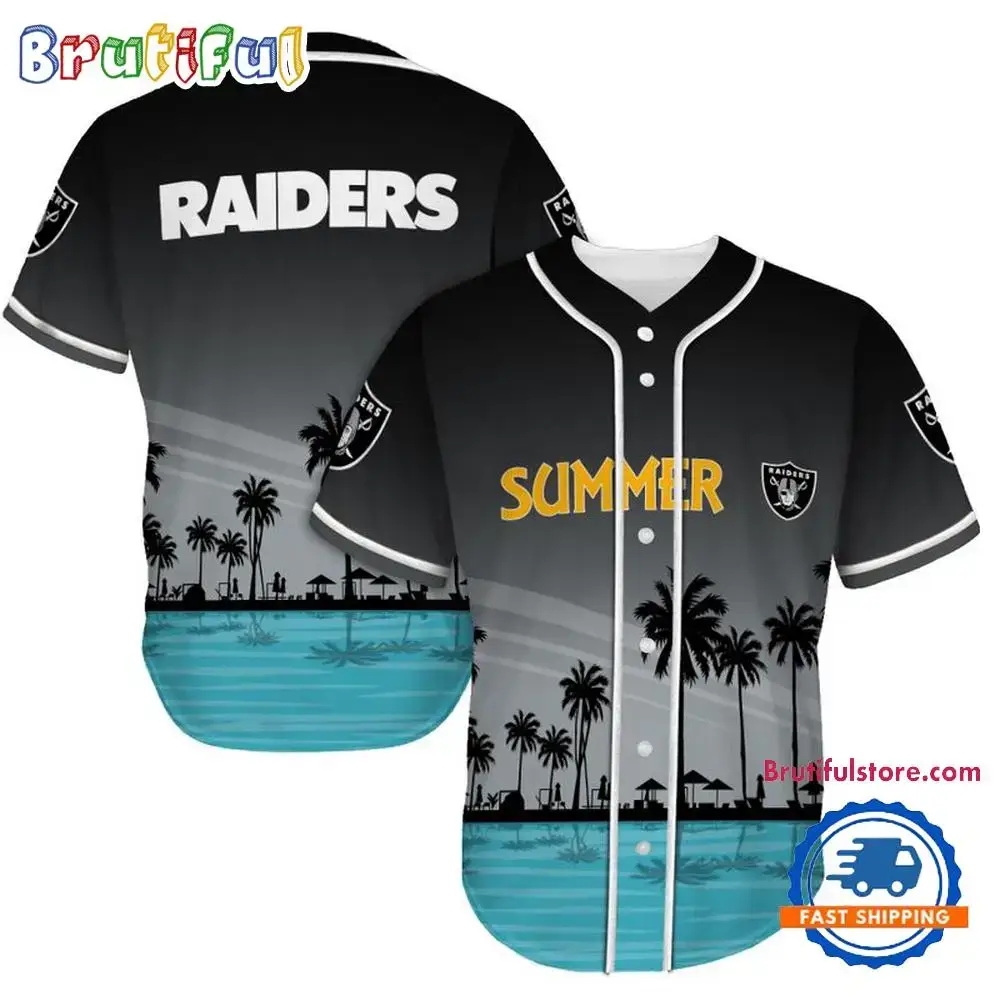 NFL Las Vegas Raiders Palm Trees Summer On The Beach Baseball Jersey Image